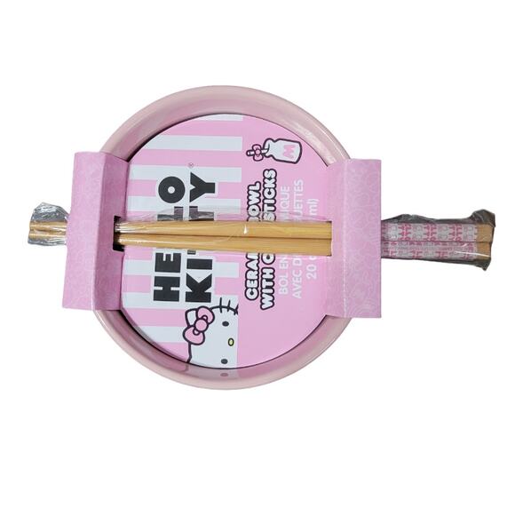 Hello Kitty Ceramic Ramen Bowl with Chopsticks - Floral Pattern Pink 20 OZ - Picture 11 of 12